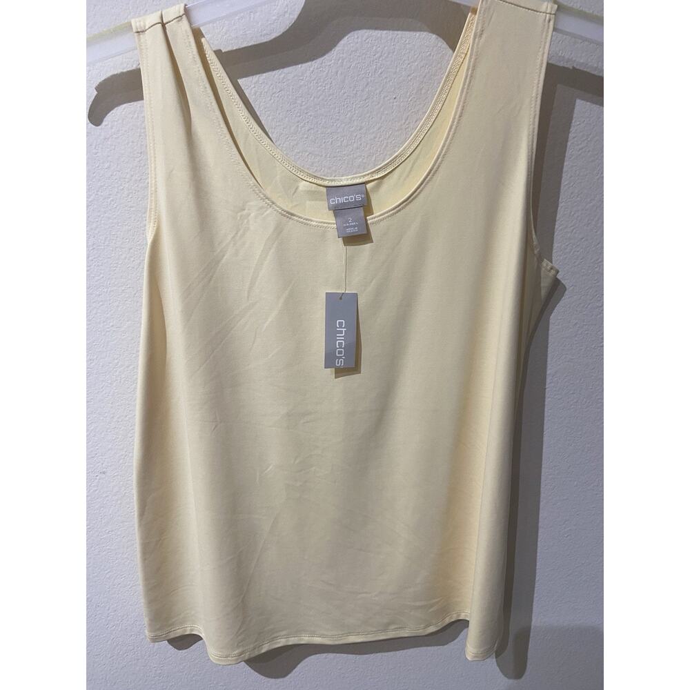 Chico's Travelers Size 1 (M) Yellow Stretch Knit Scoop Neck Tank